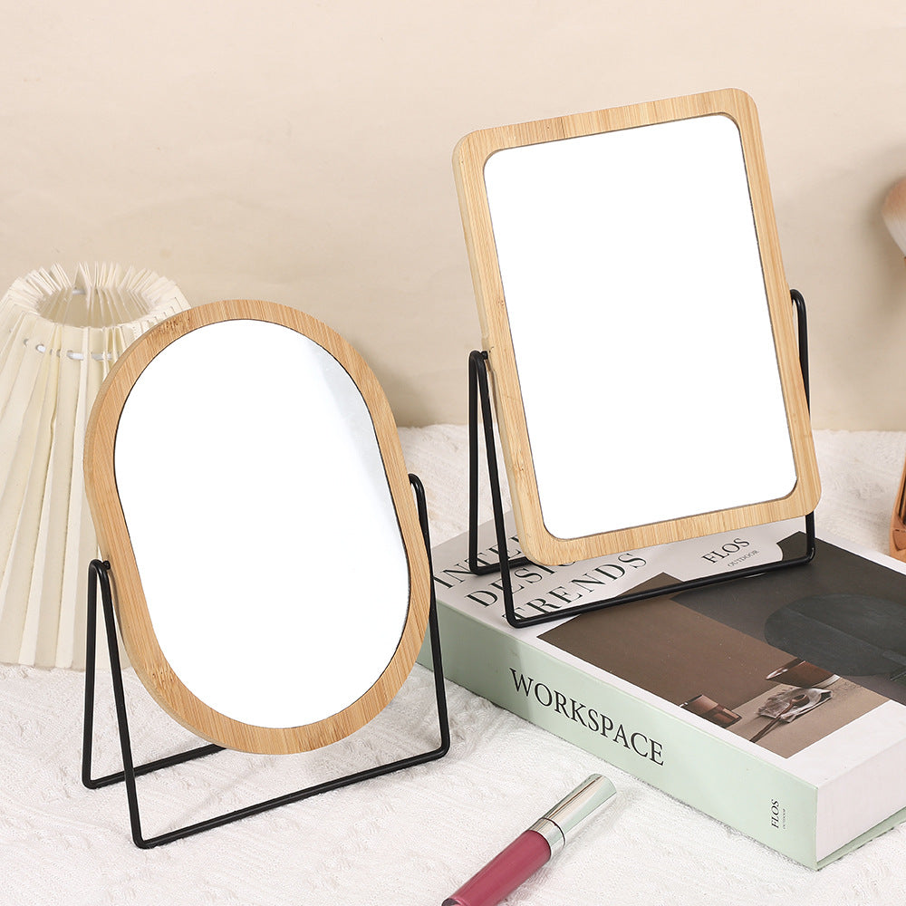 Bamboo Frame Makeup Mirror Vintage Tabletop Style